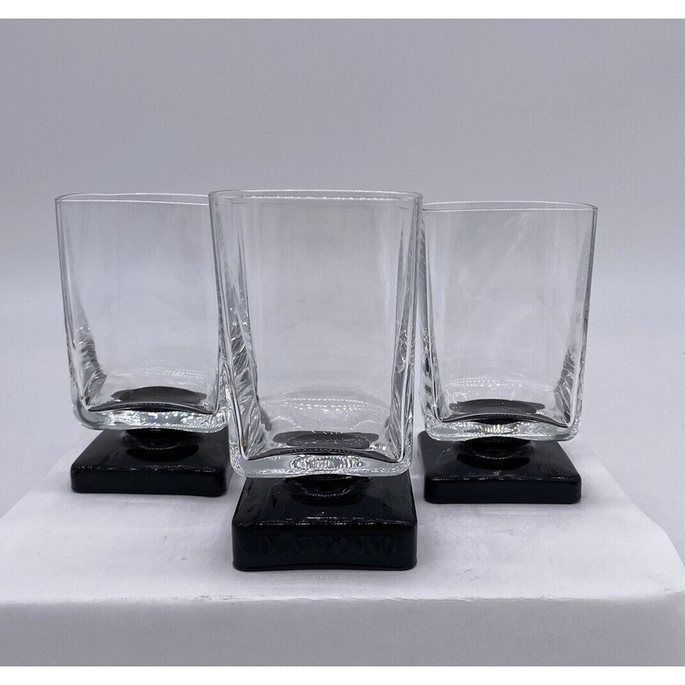 Di Saronno Amaretto Liquor Glasses Black Amythest Square Footed Set of 3